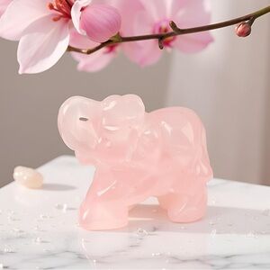 🆕New Rose Quartz Crystal Gemstone Elephant Figurine 1.5”